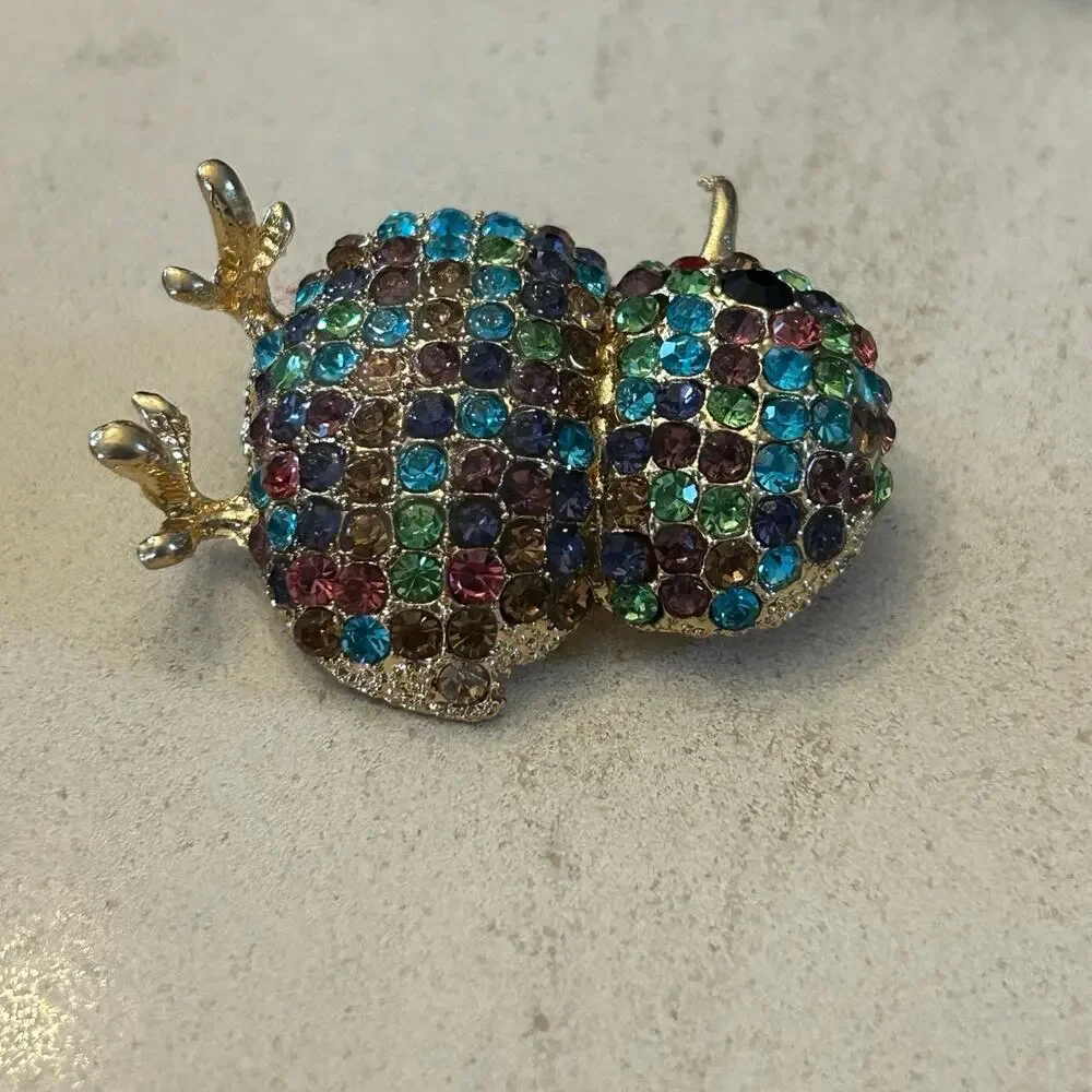 Vintage Rhinestone Chick Brooch – Colorful Pave Crystal Bird Pin – Whimsical
